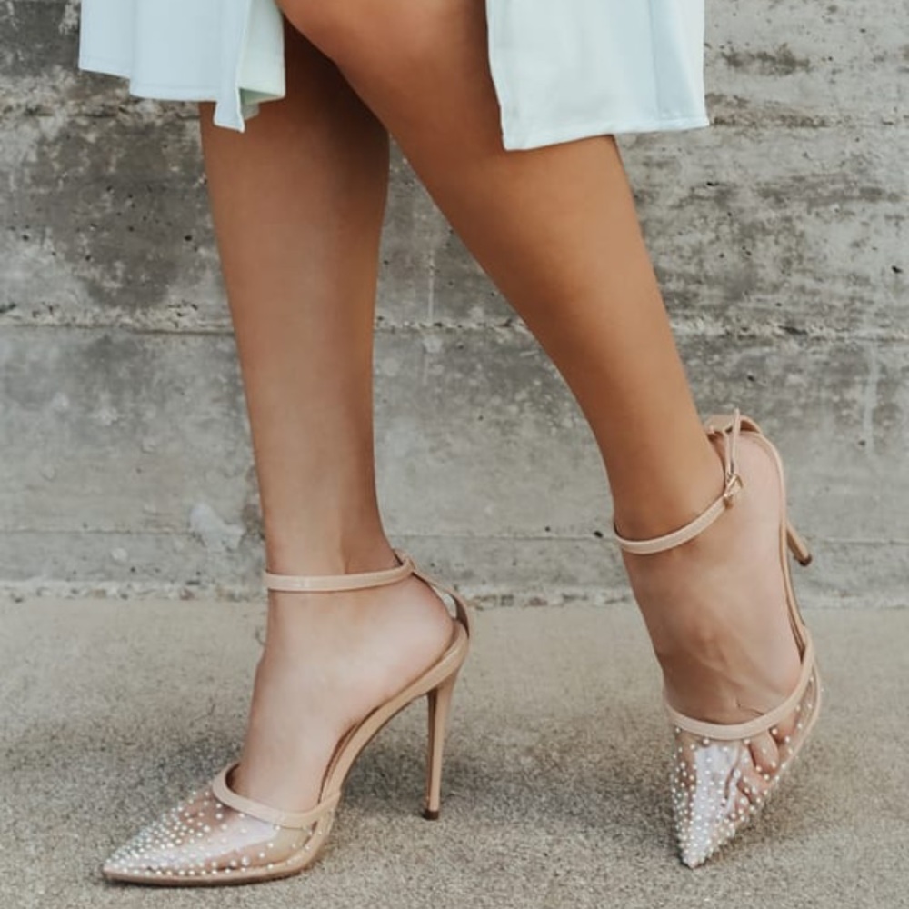 Lulus Nude Rhinestone Stiletto Heel